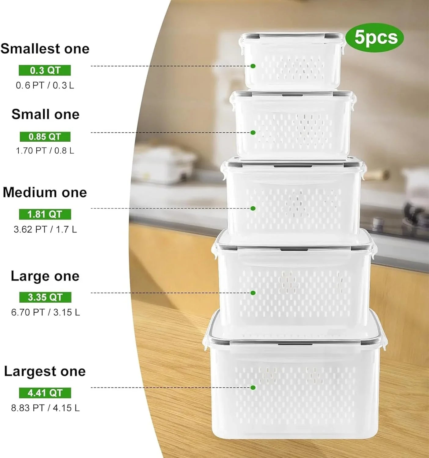 5-piece Large Food Storage Set with Lids – Freshness Keeping and Practical