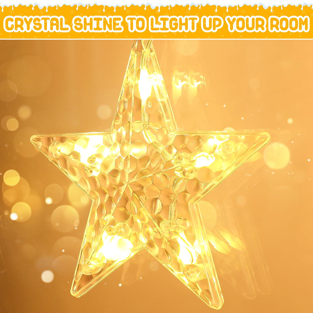 Quntis 2Pcs 95cm Large Christmas Window Lights, 84LED 12 Stars Battery Operated Christmas Silhouette Sparkle Star Lights with Timer Memory, 8 Modes Xmas Indoor Outdoor Hanging Decoration, Warm White