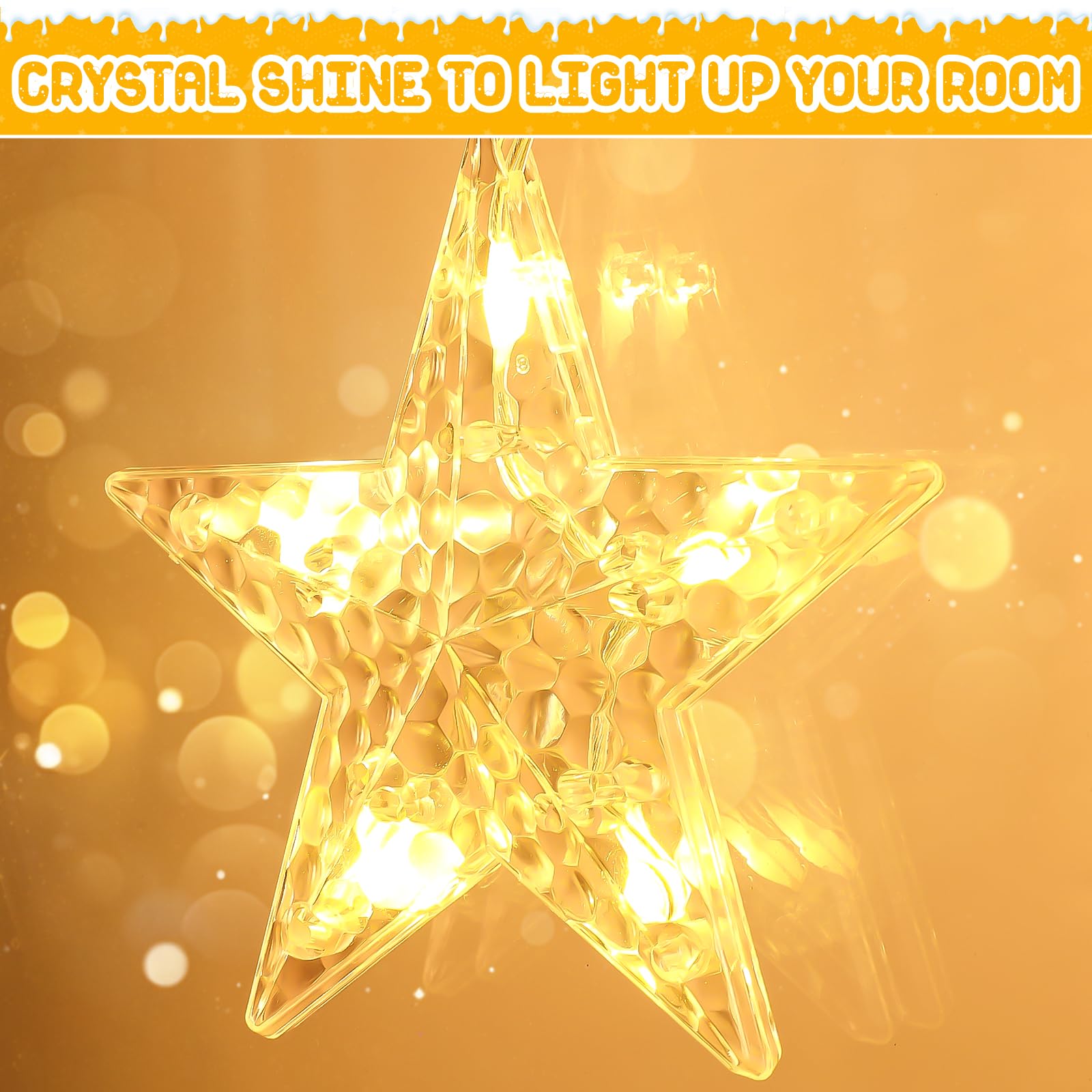 Quntis 2Pcs 95cm Large Christmas Window Lights, 84LED 12 Stars Battery Operated Christmas Silhouette Sparkle Star Lights with Timer Memory, 8 Modes Xmas Indoor Outdoor Hanging Decoration, Warm White