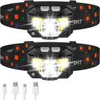 2-Pack Ultra-Clear Rechargeable LED Headlamp Waterproof with Motion Sensor