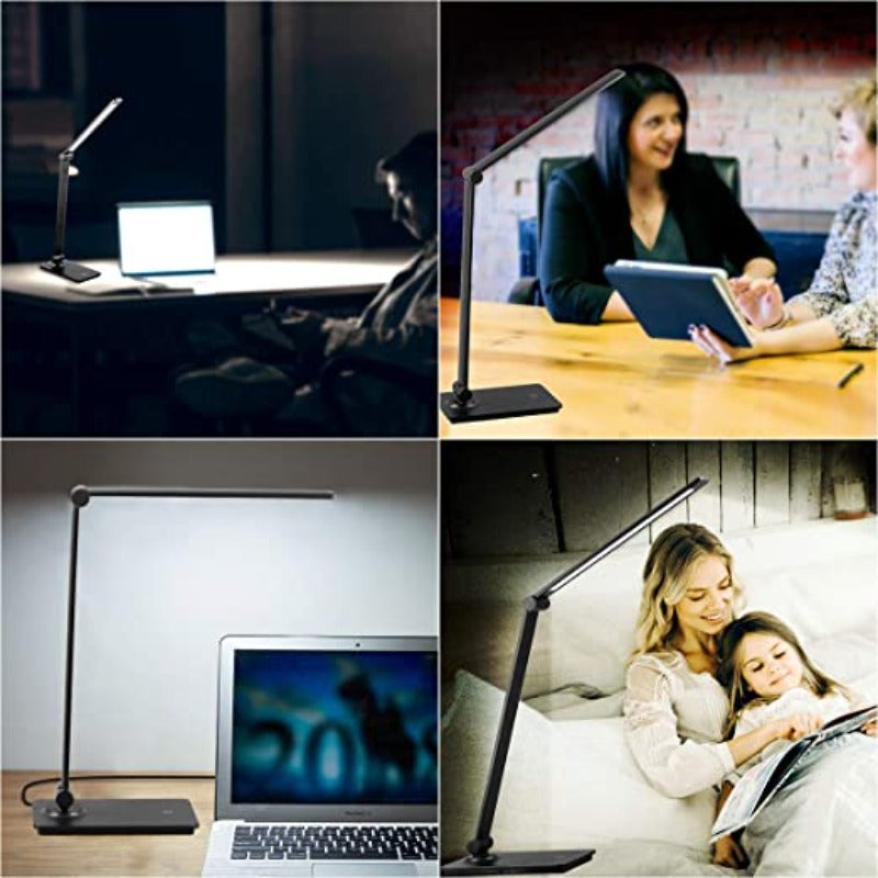 LED desk lamp, touch control desk lamp with 3 brightness levels, dimmable office lamp with adjustable arm, foldable table lamp for desk bedroom nightstand office