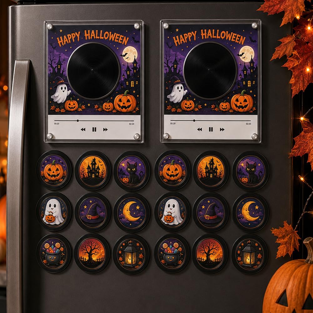Magnetic Fridge Vinyl Music Box Christmas Jingle Player Set with 9 NFC Style Discs and USB C