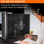 Triple-Layer Foldable Microphone Isolation Shield with Tripod Stand