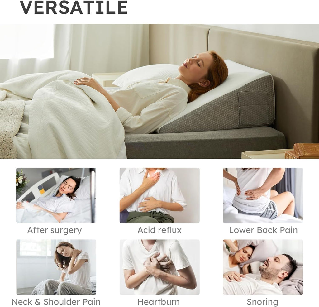 Deluxe Inclined Wedge Support Pillow | Cooling Gel Memory Foam, Removable Cover & Ideal for Back Pain Relief and Acid Reflux