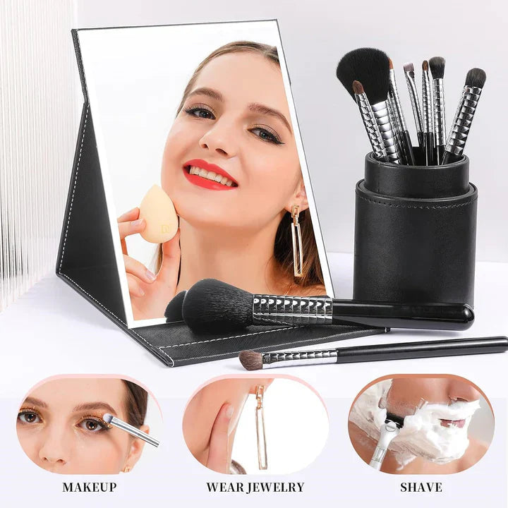 Compact makeup mirror with stand