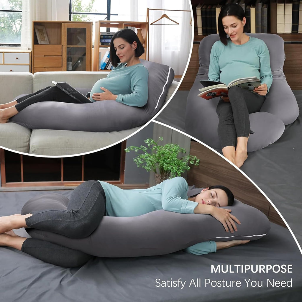 J-Shaped Maternity Support Pillow for Side Sleeping and Breastfeeding