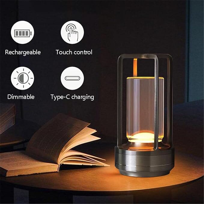 Wireless Lantern Lamp with Crystal Shade
