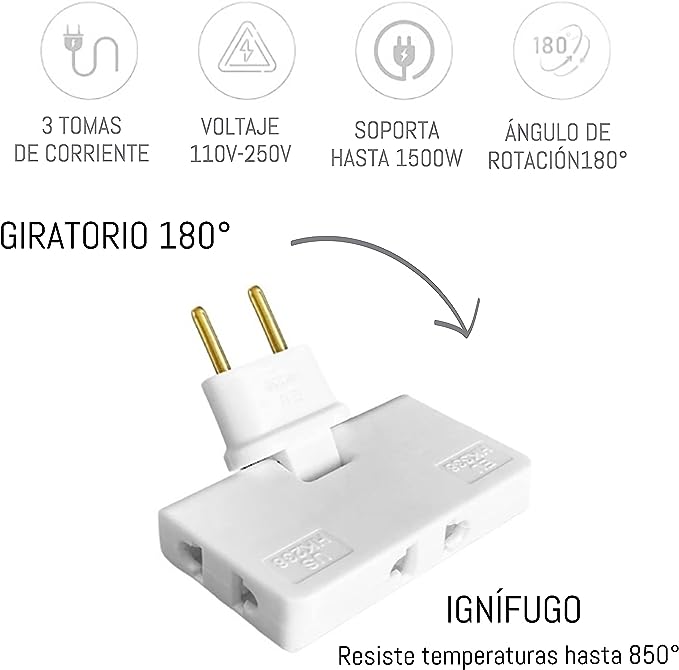 180° swiveling 3-way socket (EU plug)