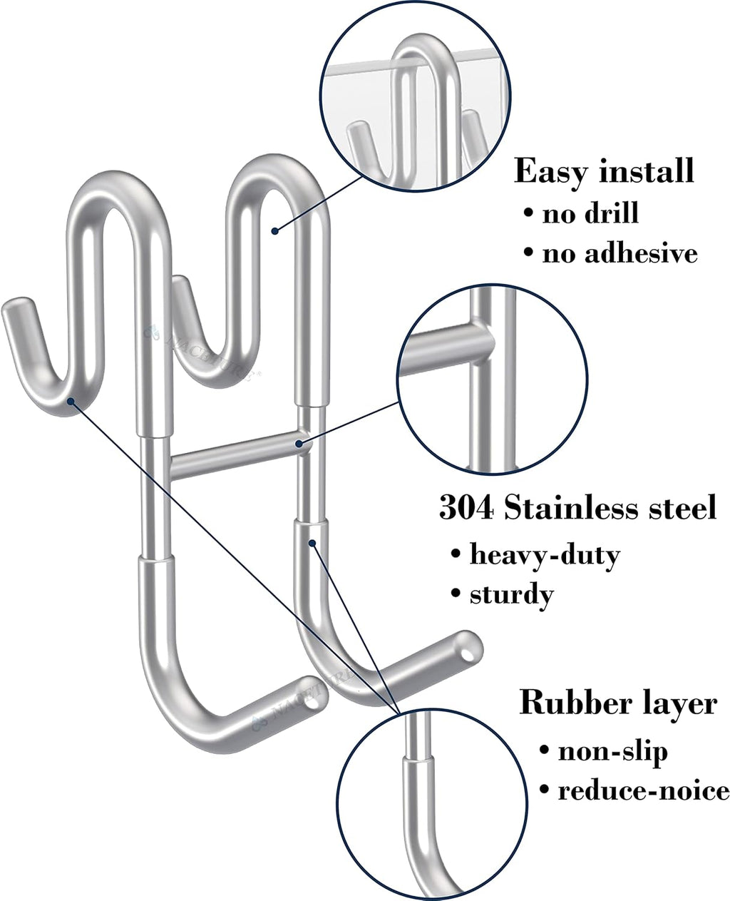 Rust-resistant door-mounted shower hook – Strong multifunctional hanging hook