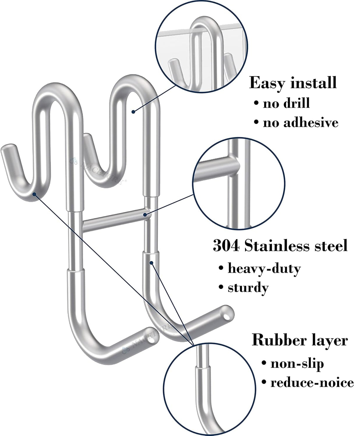 Rust-resistant door-mounted shower hook – Strong multifunctional hanging hook
