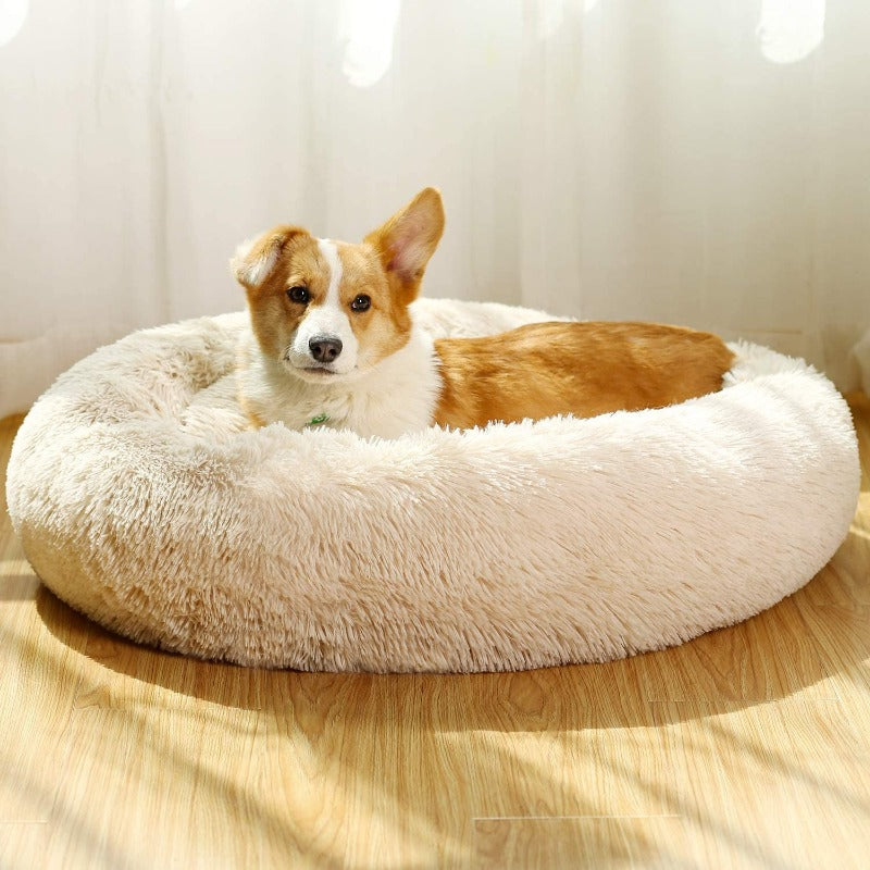 Beef Plush Calming Donut Dog Bed for Small to Large Dogs
