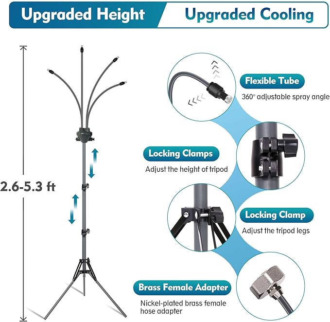Standing misting system - adjustable height outdoor patio mister for cooling decks, porches, and backyards