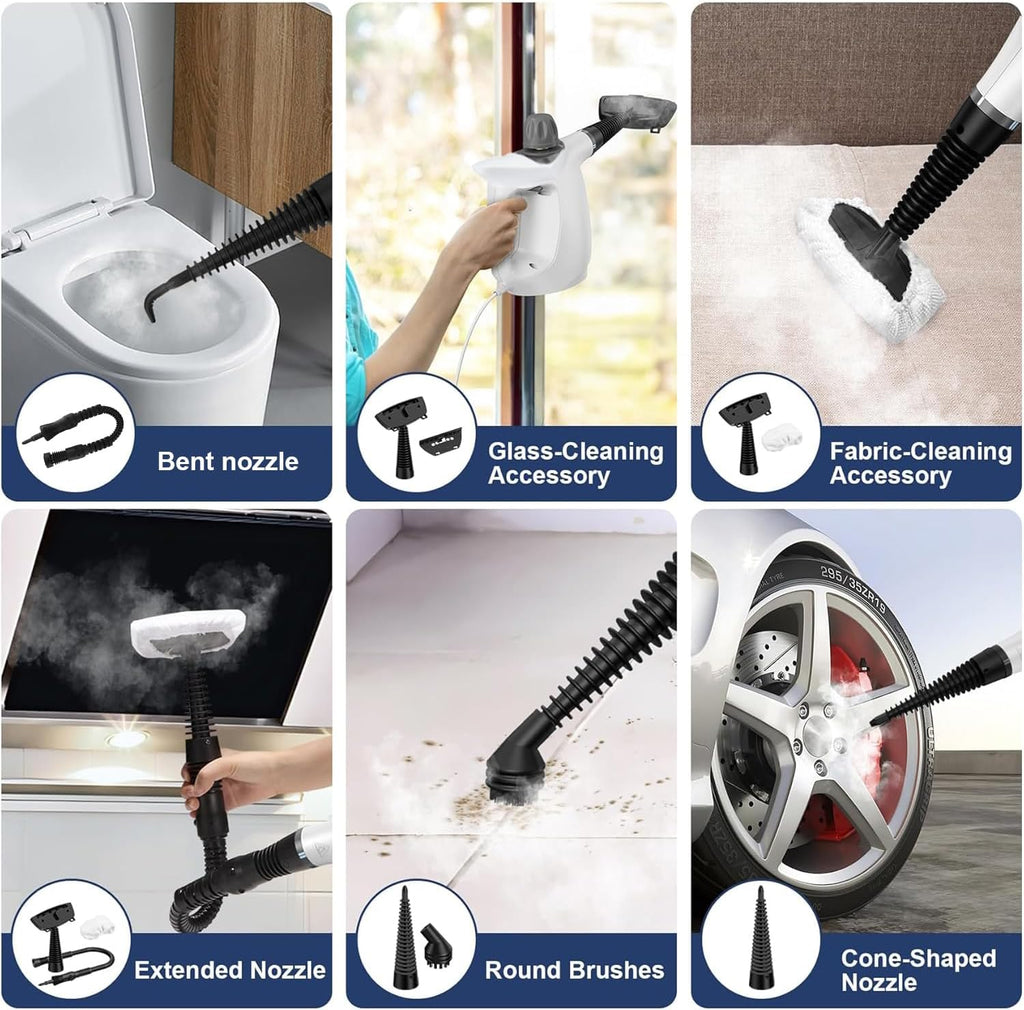 High-Pressure Handheld Steam Cleaner with 9-Piece Accessory Kit – Valtira