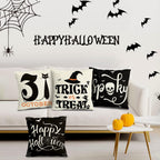 Set Of 4 Halloween Pillow Covers - Spider Web, Cat, Skull Decorative Cushion Cases (45 x 45 CM)