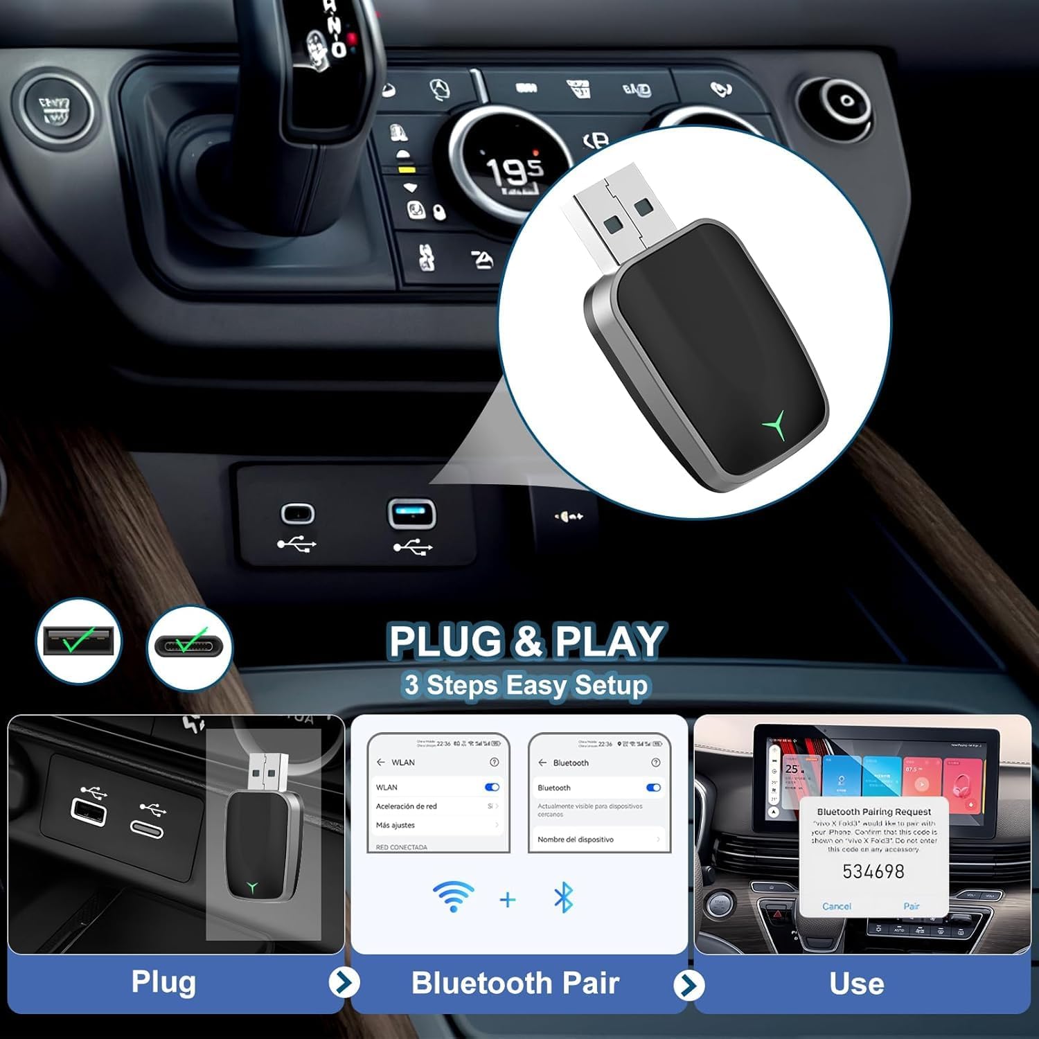 Mini Wireless CarPlay Adapter with Dual-Band Connection and Compact Design – Novaro