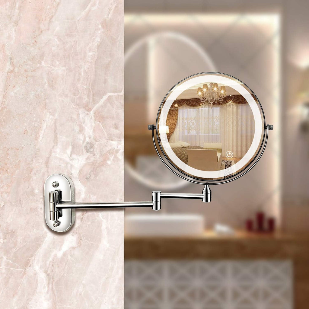LED Magnifying Mirror | Rechargeable | Cosmetics & Bathroom | Chrome Silver