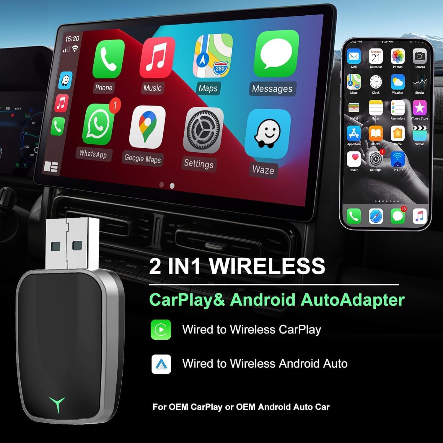 Mini Wireless CarPlay Adapter with Dual-Band Connection and Compact Design – Novaro