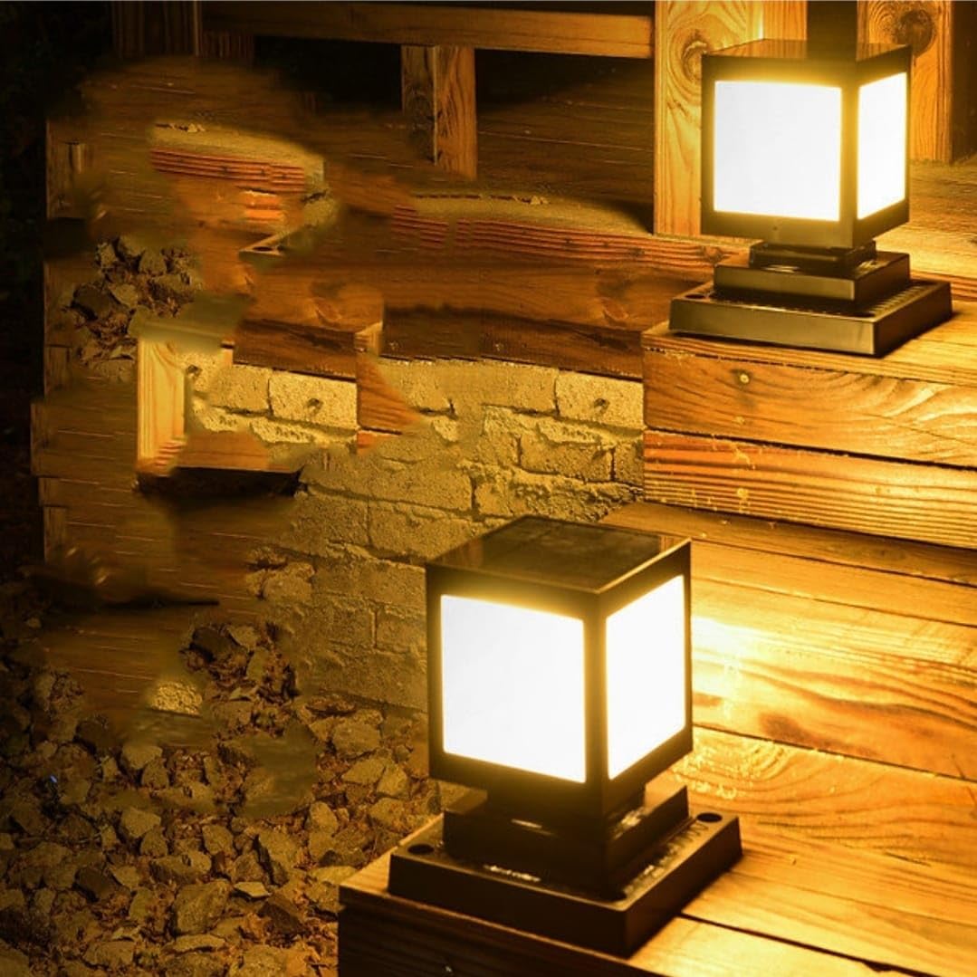 Solar LED garden lantern in square design – decorative outdoor lighting for paths and terrace