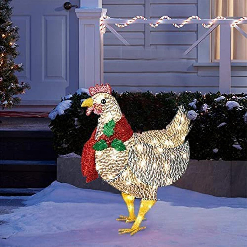 WinterHen LED Chicken with Scarf – Illuminating Christmas Decoration for Indoor and Outdoor