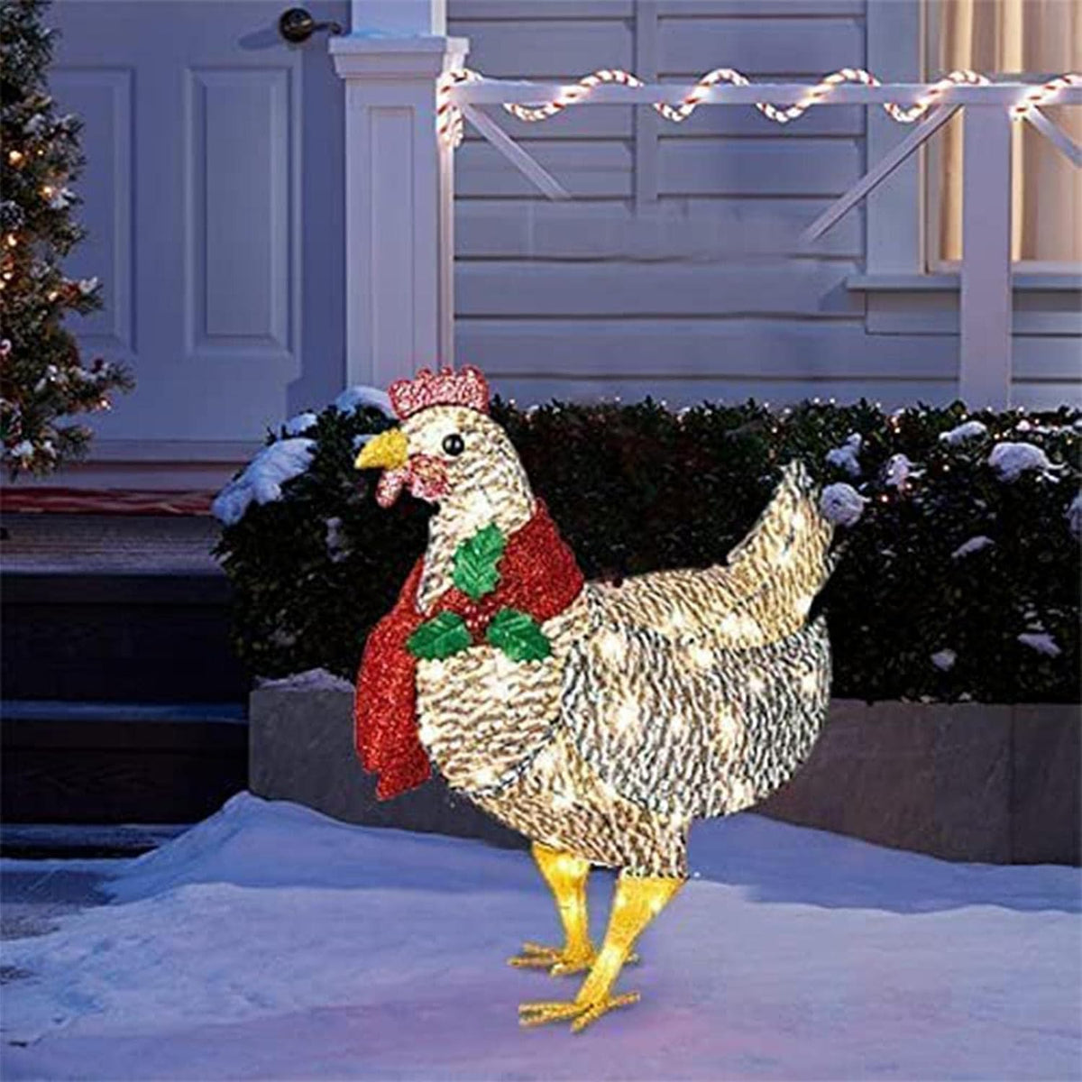 WinterHen LED Chicken with Scarf – Illuminating Christmas Decoration for Indoor and Outdoor