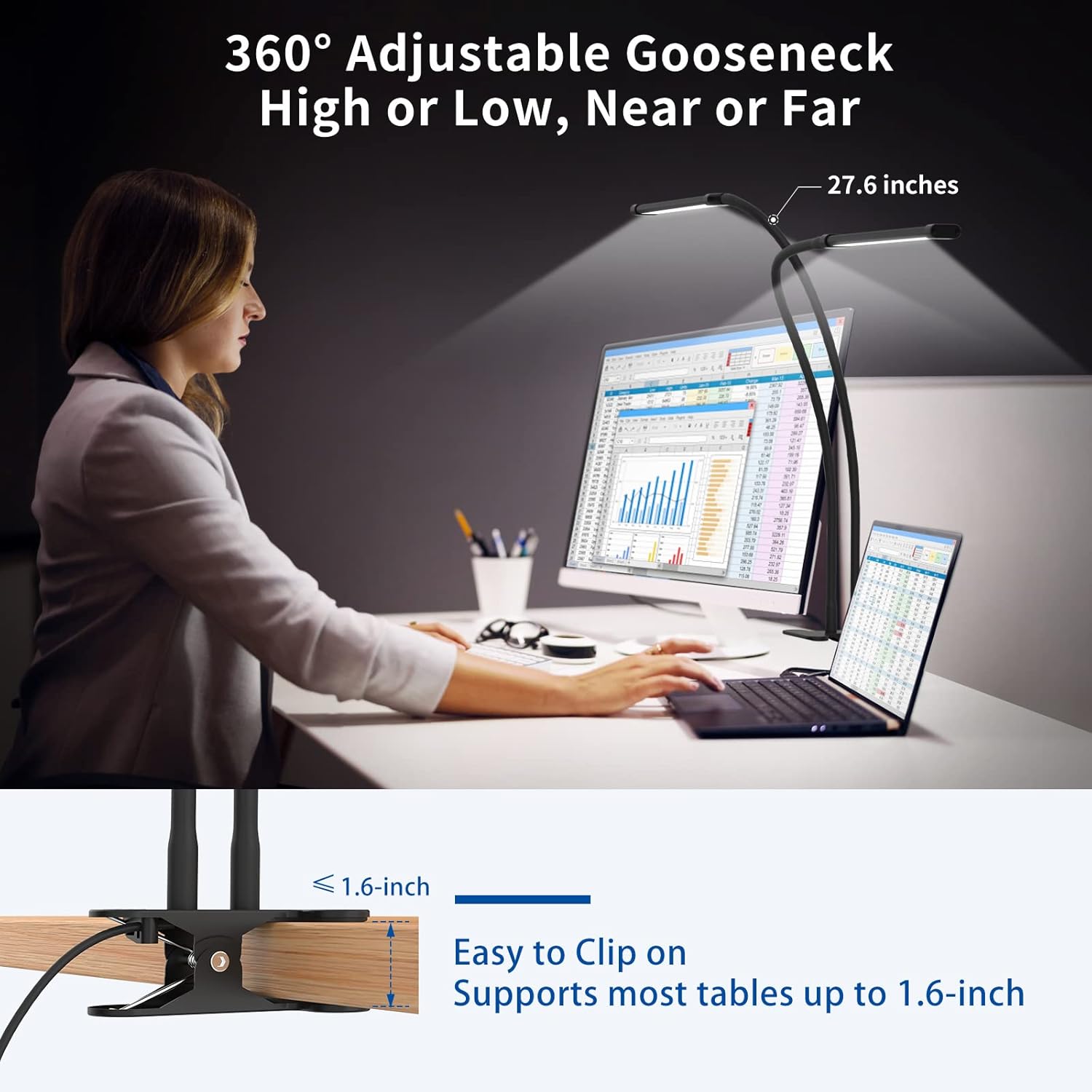 77 LED Desk Clamp Lamp with 70cm Flexible Gooseneck – Ravien
