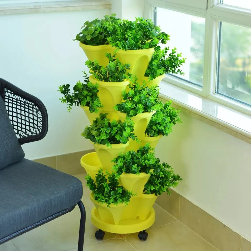 Stackable Plants Pot - 6 Trays+ Wheel Tray