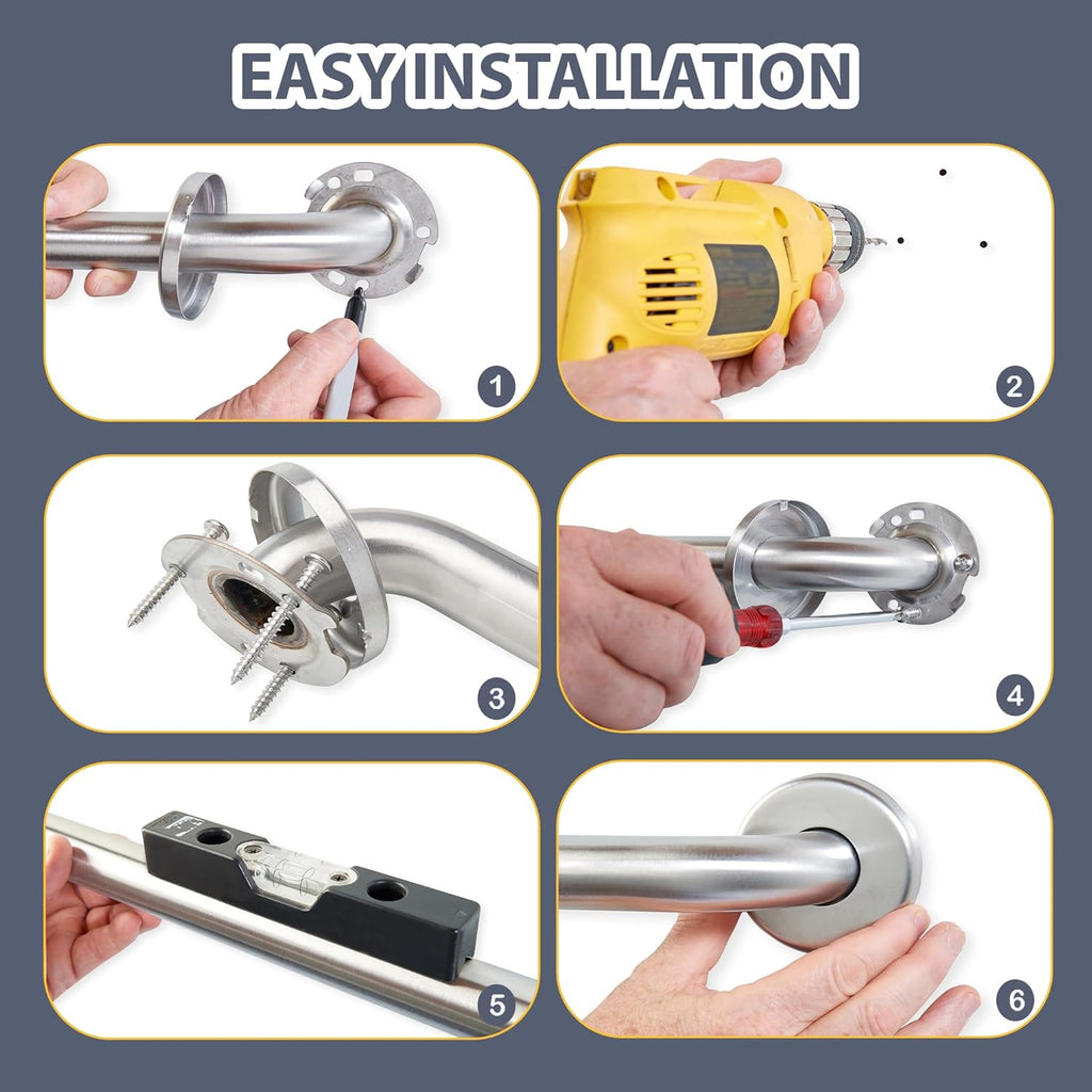 Stainless Steel 20cm Bathroom Shower Grip Bar & Towel Holder