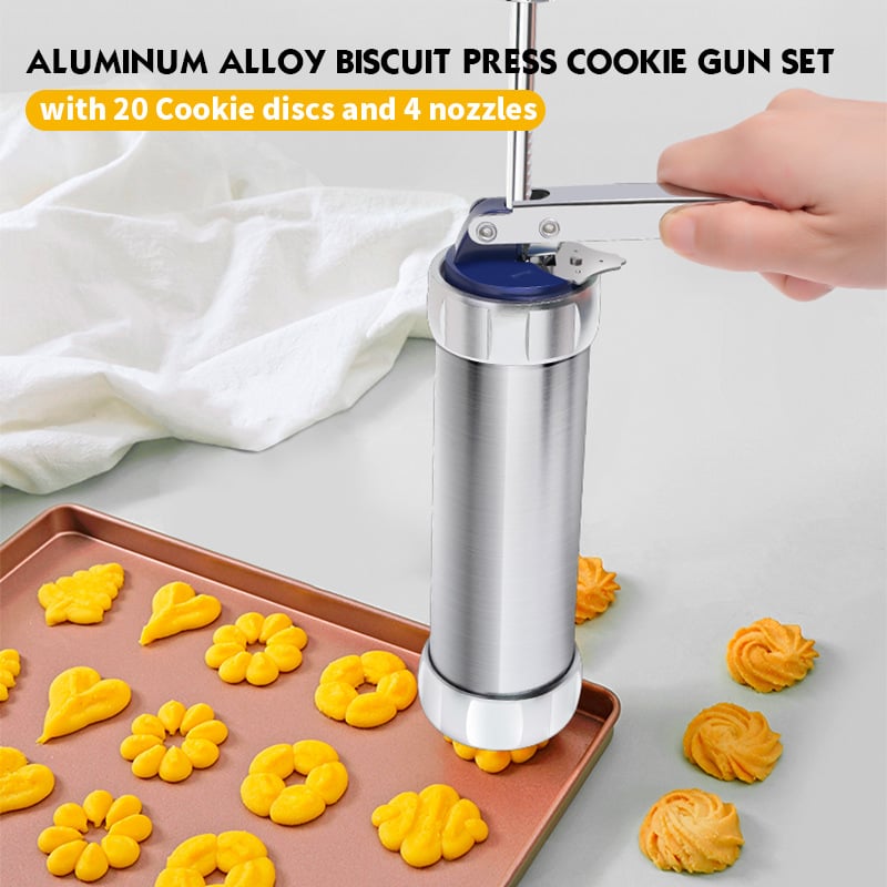 Cookie Press Kit | 20 Stainless Steel Discs & 4 Nozzles | Adjustable Size & Easy Clean | BakeJoy