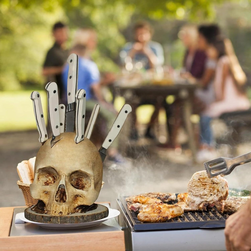Gothic Skull Knife Holder – Decorative Resin Kitchen Organizer