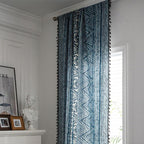 Blue geometric pattern light-filtering curtain