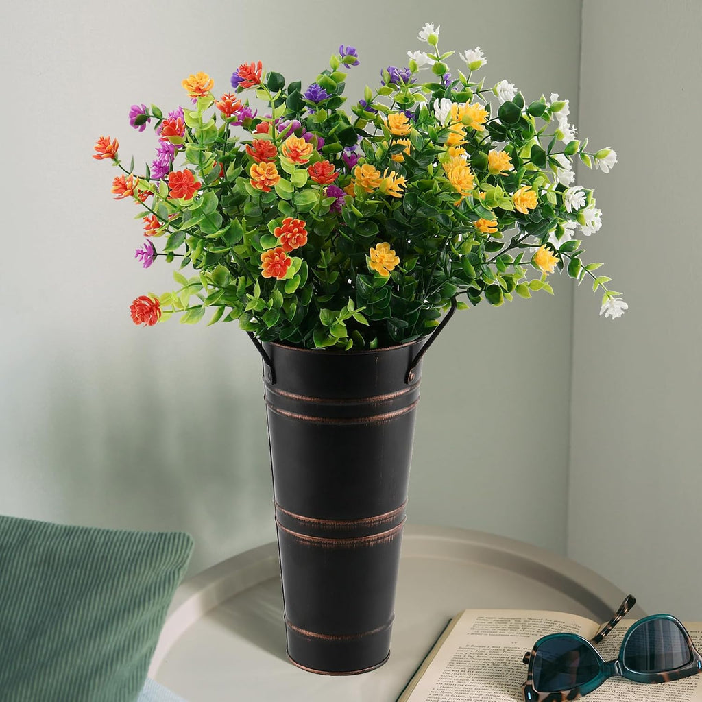 Retro Iron Flower Bucket with Handles – Decorative Metal Flower Pot for Home