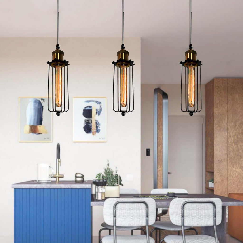 Industrial Pendant Light in Retro Design – Vintage Hanging Lamp with Metal Grid
