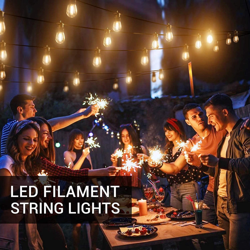 Festoon Lights Outdoor, 53FT/16M S14 Outdoor Garden LED String Lights, IP65 Waterproof Outdoor String Lights Main Power 2700K 15+1(Replacement) Bulbs for Outdoor Patio Terrace Yard Wedding Party