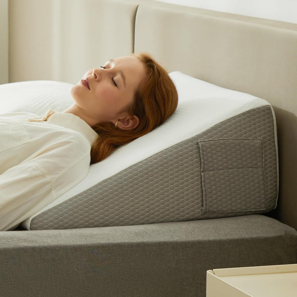 Deluxe Inclined Wedge Support Pillow | Cooling Gel Memory Foam, Removable Cover & Ideal for Back Pain Relief and Acid Reflux