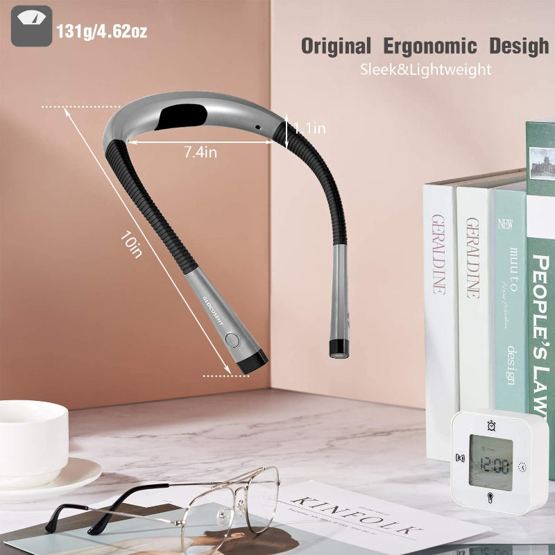 LED Neck Reading Lamp, Book Light for Reading in Bed, 3 Colors, 6 Brightness Levels, Flexible Arm, Rechargeable, Durable, Perfect for Reading, Knitting, Camping, Repairing