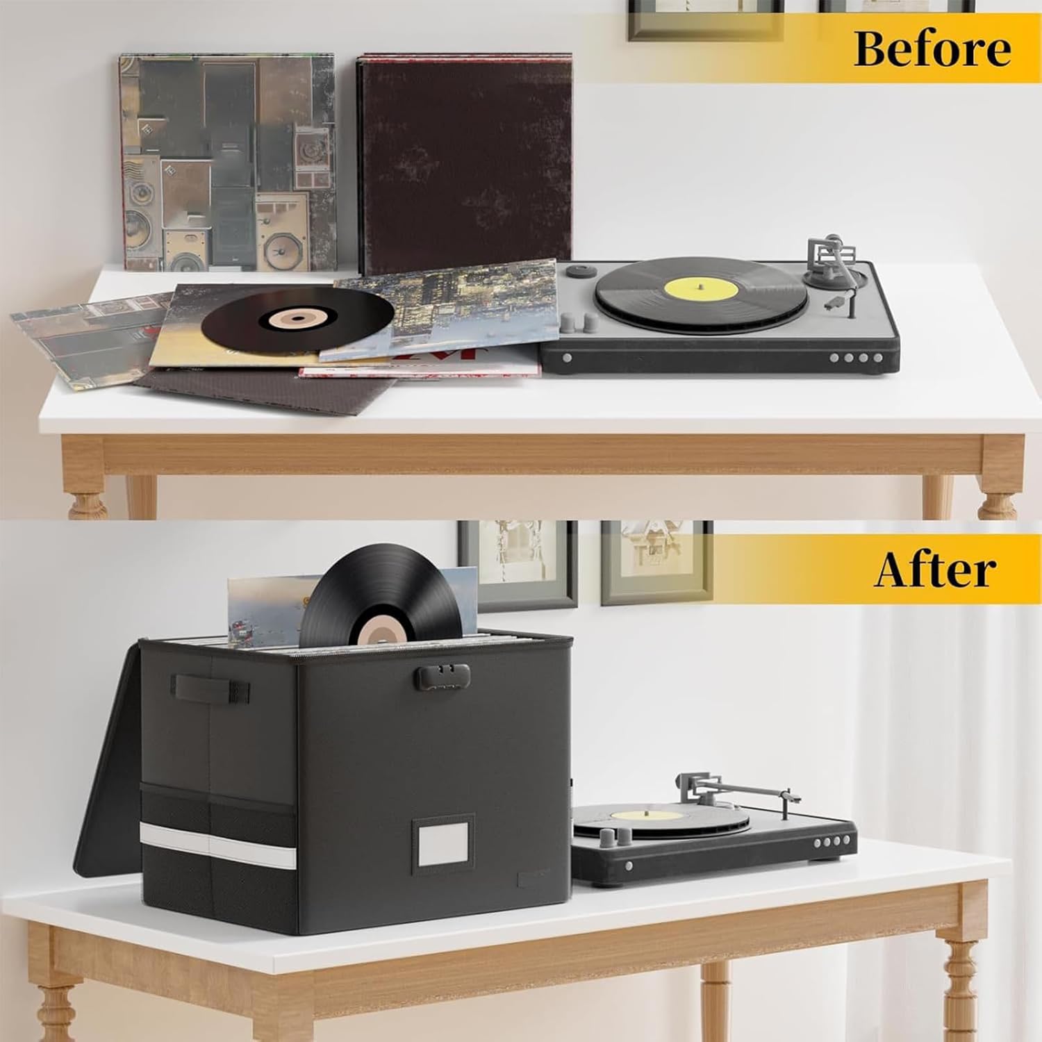 Fireproof Record Storage Case – Waterproof Organizer for 150+ 12-Inch Records – Arcion
