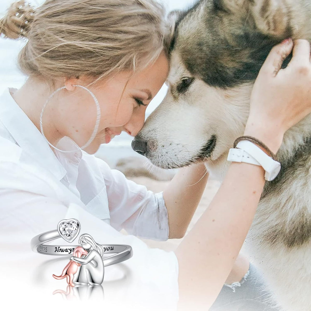SilverPaw | Adjustable Dog Ring Always in My Heart with Zirconia Stones