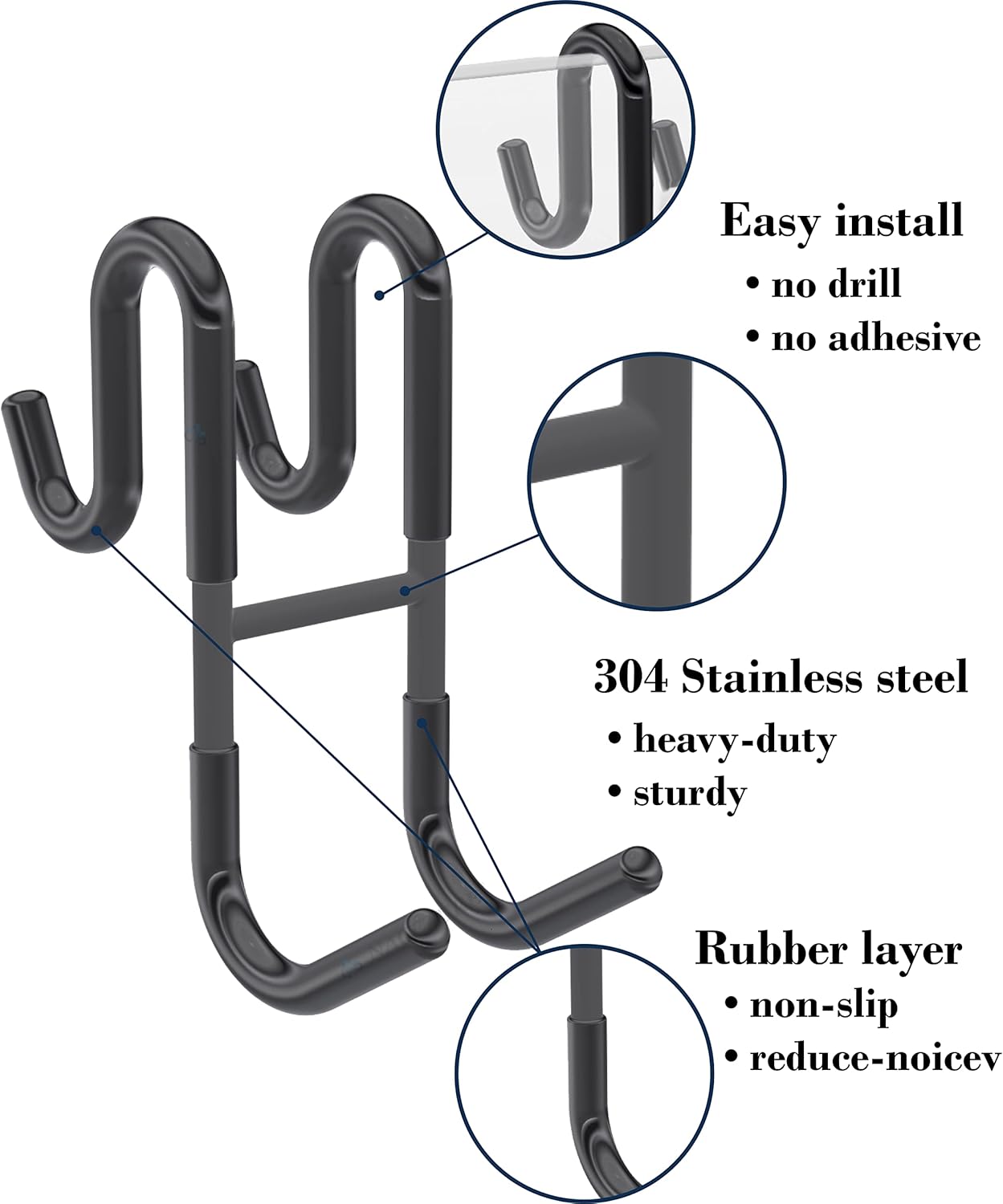 Rust-resistant door-mounted shower hook – Strong multifunctional hanging hook