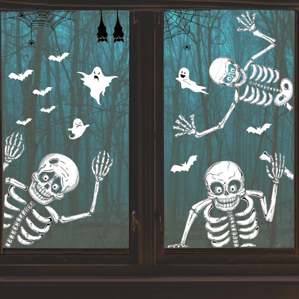 140PCS Halloween Window Clings Decor - Double-Sided Removable Stickers For Indoor Halloween Party Decorations
