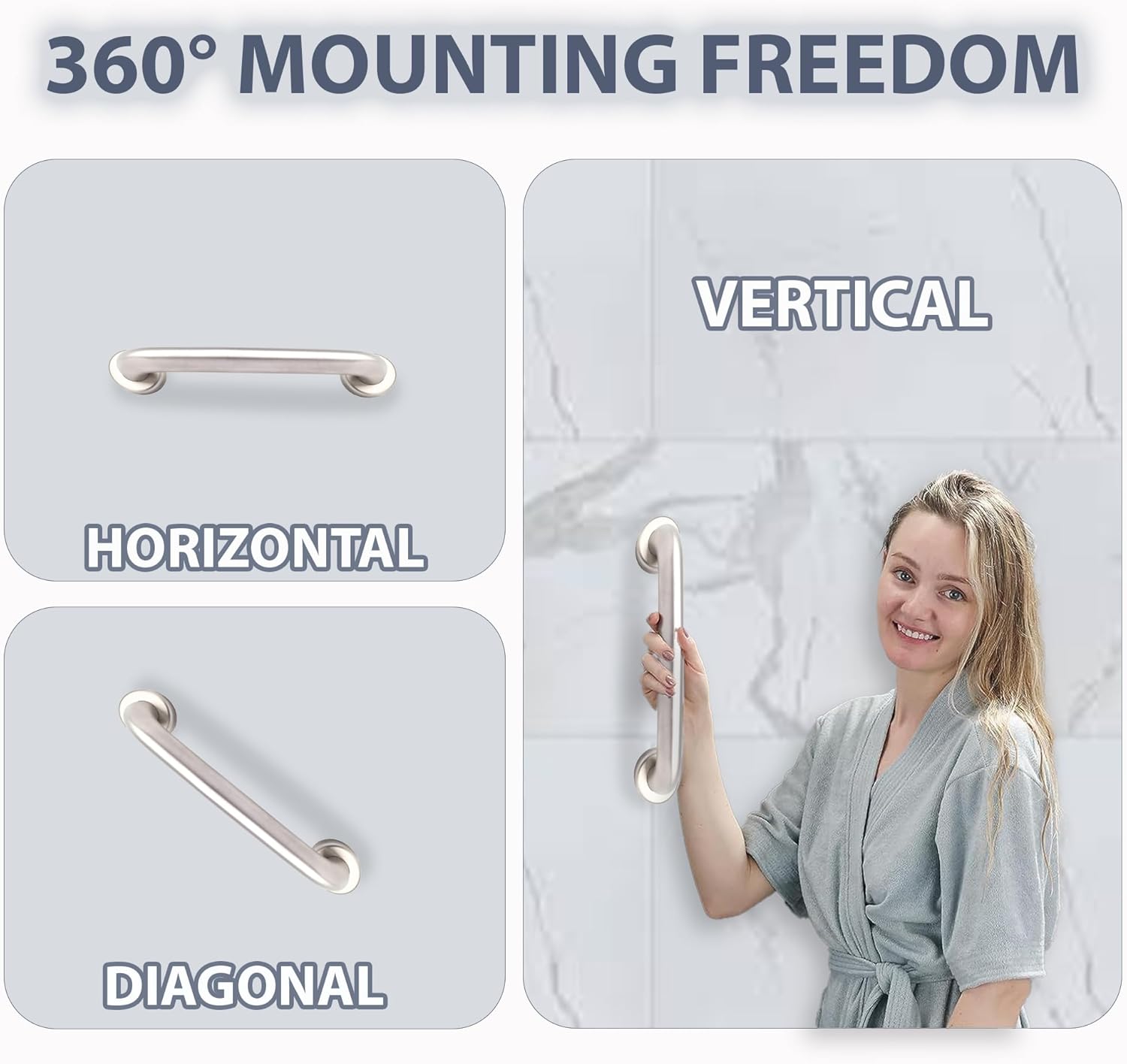 Stainless Steel 20cm Bathroom Shower Grip Bar & Towel Holder