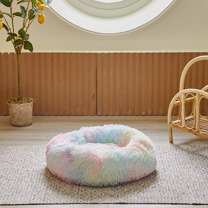 Beef Rainbow Extra Plush Calming Donut Dog Beds