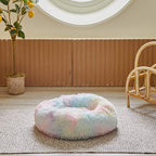 Beef Rainbow Extra Plush Calming Donut Dog Beds