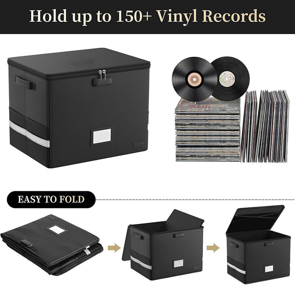 Fireproof Record Storage Case – Waterproof Organizer for 150+ 12-Inch Records – Arcion
