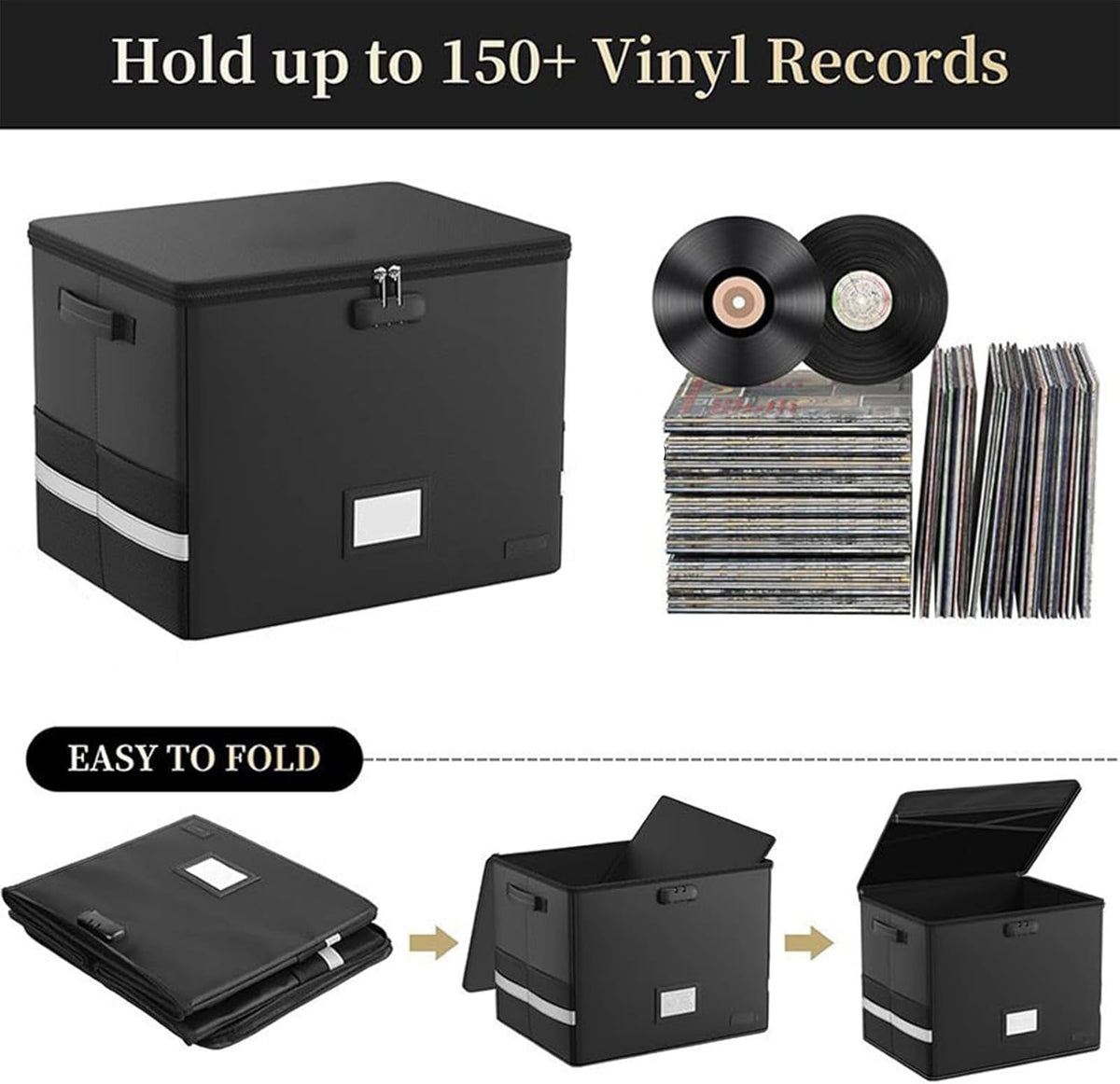 Fireproof Record Storage Case – Waterproof Organizer for 150+ 12-Inch Records – Arcion