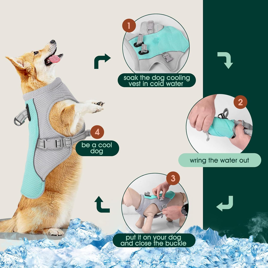 Summer Reflective Dog Cooling Vest & Quick-Release Harness