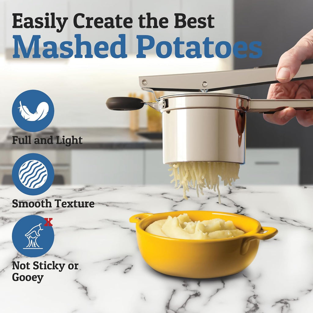 PureMasher Pro Stainless Steel Potato Masher 15oz | Extra Large Capacity | For Mashed Potatoes, Vegetables & Fruits | Lump-Free & Durable