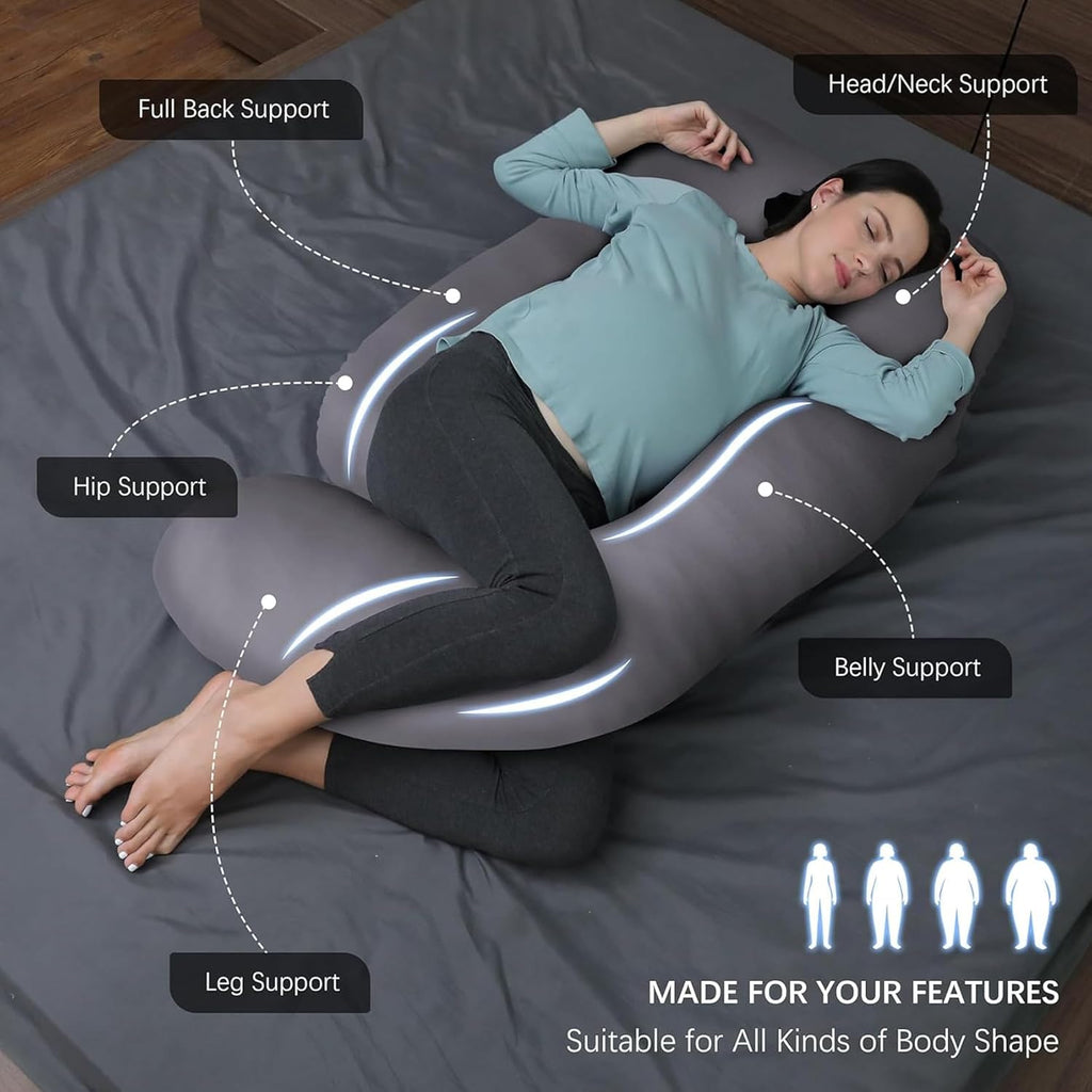 J-Shaped Maternity Support Pillow for Side Sleeping and Breastfeeding