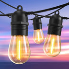 Festoon Lights Outdoor, 53FT/16M S14 Outdoor Garden LED String Lights, IP65 Waterproof Outdoor String Lights Main Power 2700K 15+1(Replacement) Bulbs for Outdoor Patio Terrace Yard Wedding Party