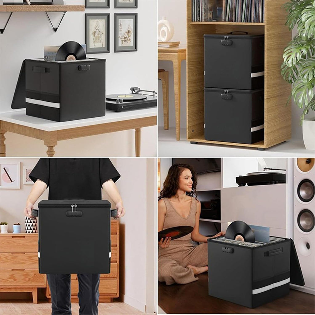 Fireproof Record Storage Case – Waterproof Organizer for 150+ 12-Inch Records – Arcion