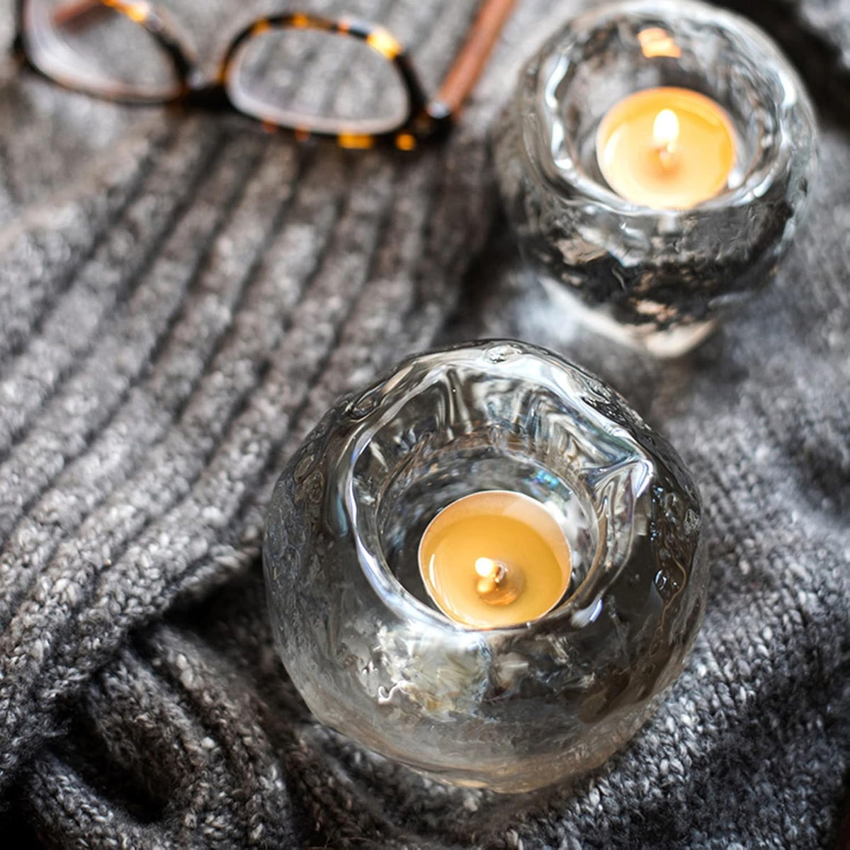 Glass Tealight Holder – Decorative Candle Holder made of Clear Glass for Cozy Lighting